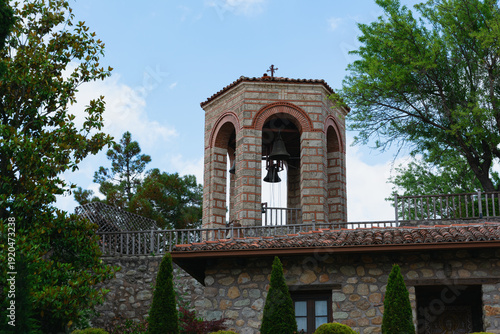Bell tower at Great Meteoro Monastery in Meteora rocks, Kalambaka, Trikala, Greece