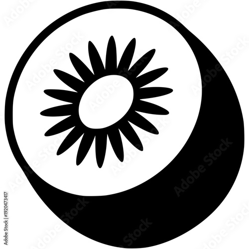 Sliced kiwi icon isolated on black background
