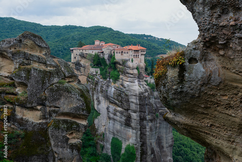 Eastern Orthodox monasteries in Greece, built on natural sandstone rock pillars, Kalambaka region