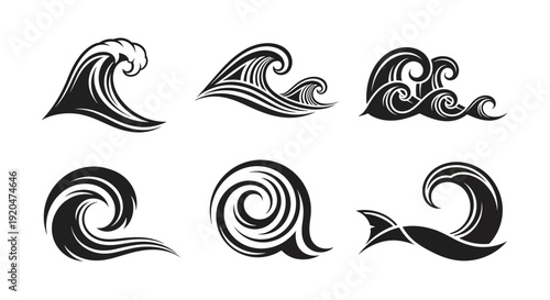 Stylized Ocean Waves Vector Set for Graphic Design
