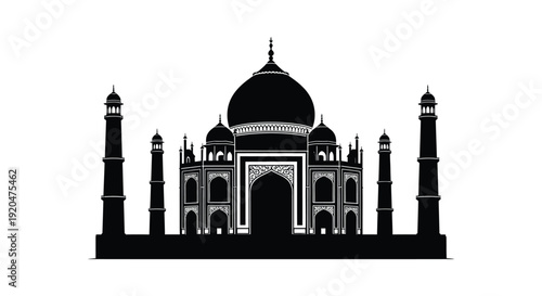 A striking black silhouette of the taj mahal showcasing its iconic architecture and detailed minarets silhouette high quality professional modern elegant