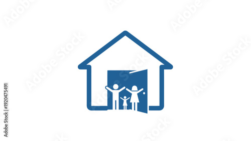 Family Entering Home Together Happy.