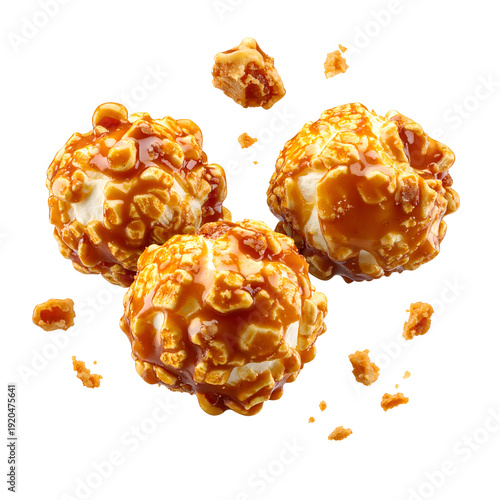 Caramel popcorn balls isolated on transparent background