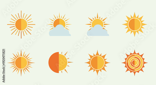Sun Icon Set: Summer, Weather, and Sunlight Symbols