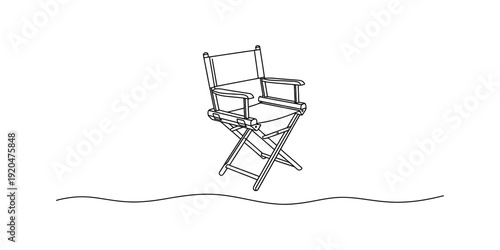 A simple line drawing of a classic folding director's chair on a white background Vector, illustration