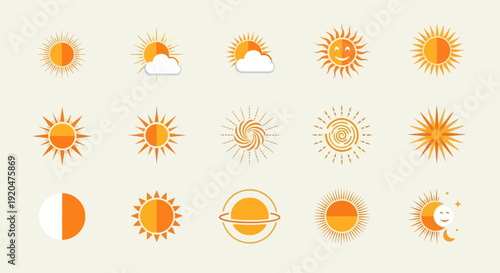 Sun Icons Set: Vector Sunshine Illustrations