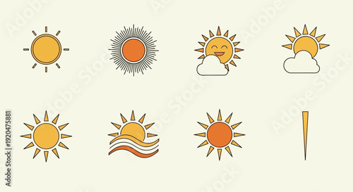 Sun Icons Set: Weather, Summer, and Sunshine Vector