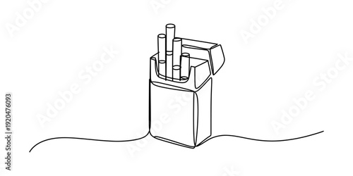 Minimalist black and white continuous line art illustration of an open pack of cigarettes Vector, illustration