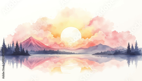 serene mountain lake at sunset.