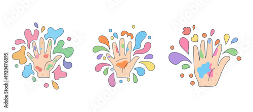 Holi Festival Celebration With Colorful Painted Hands And Vibrant Pigment Splashes