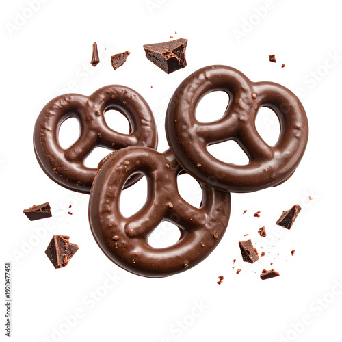 Chocolate Covered Pretzels with Chocolate Chunks, Isolated with Transparent Background