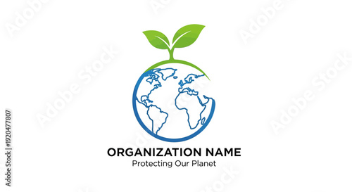 Earth logo with leaves growing from it, symbolizing environmental protection and sustainability worldwide