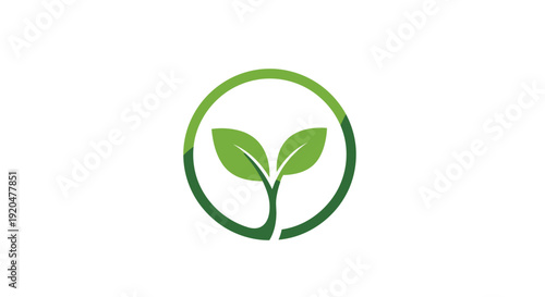 A green sprouting seedling illustration within a circular frame symbolizing growth and harmony with nature