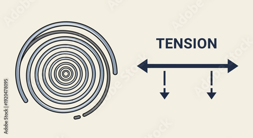 Tension Concept: Spiral Spring with Arrows Illustration