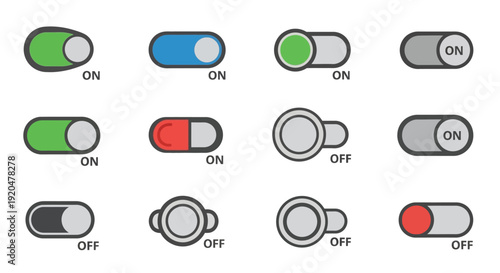 Toggle Switch Set: On and Off States UI Design