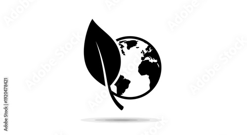 Black Leaf and Earth Globe Icon.