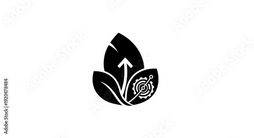 Black Leaf Icon with Arrow and Gear.