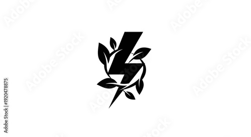 Black Lightning Bolt with Leaves Surrounding.