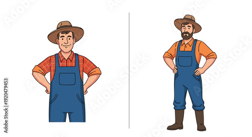 Illustration of a confident worker in blue overalls with hands on hips, showcasing a sense of readiness and determination.