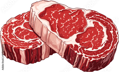 Raw steaks with marbling and white background raw meat beef