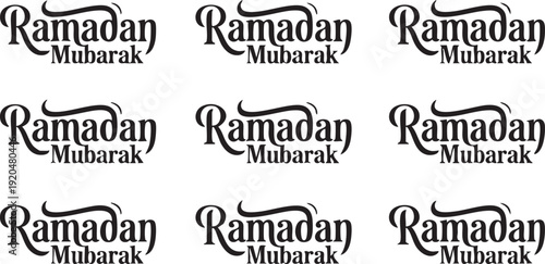 Ramadan Mubarak typography vector set black calligraphy lettering Islamic holy month
