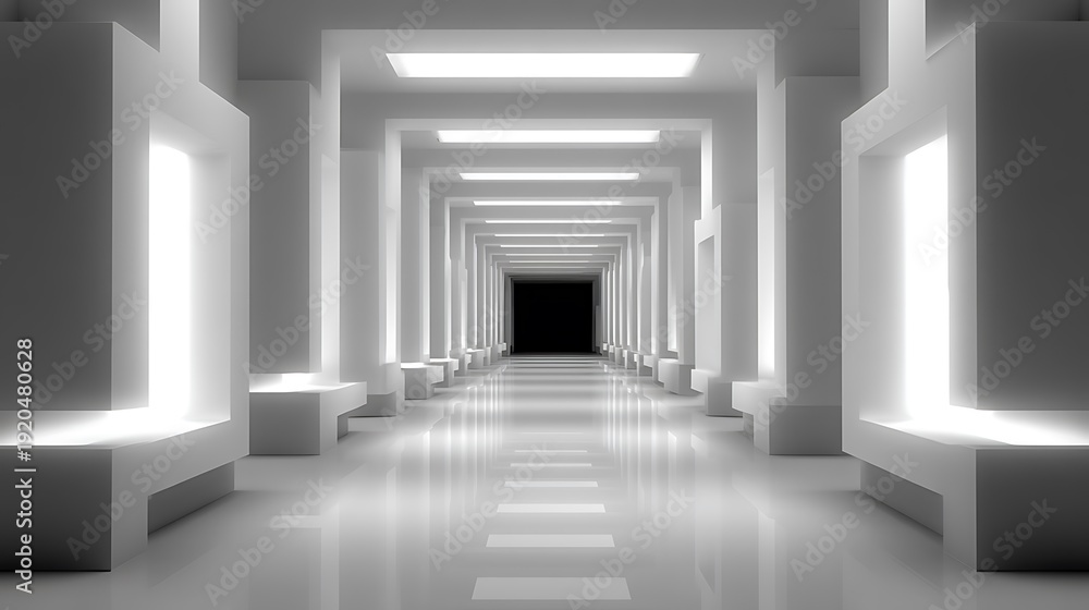 Fototapeta premium White Corridor with Modern Architecture, and Abstract Interior Design.