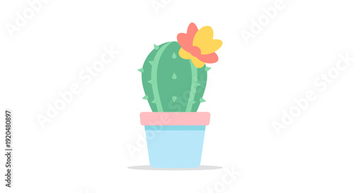 Cactus with Flower in Pot Illustration.