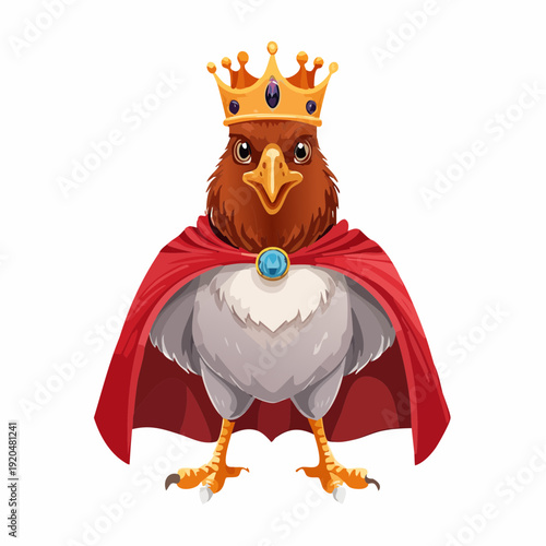 Majestic Chicken King with Crown and Royal Red Cape, Regal Fowl Illustration
