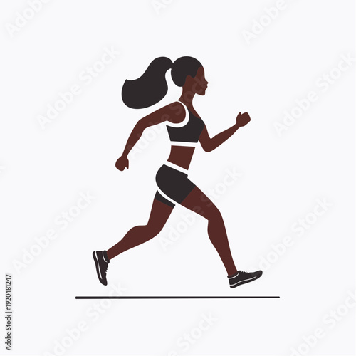 Fit woman running, black silhouette of active female runner in motion