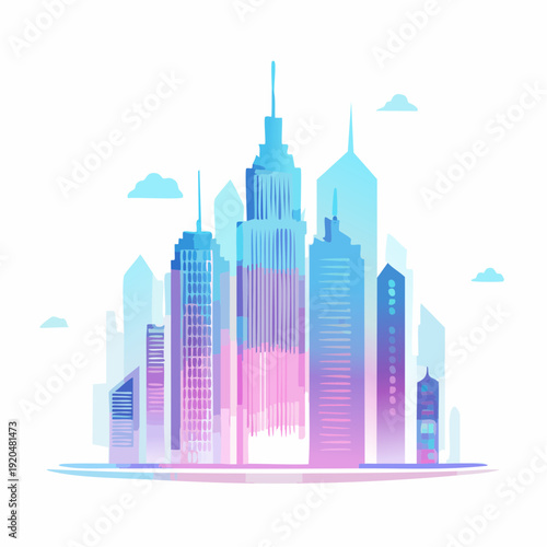 Vibrant Neon Cityscape with Modern Skyscrapers in a Futuristic Urban Environment