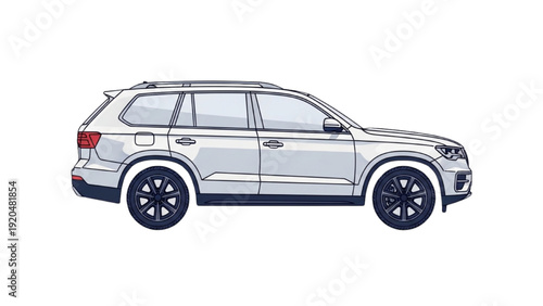 Detailed vehicle autocad blueprint illustration of a modern SUV side view