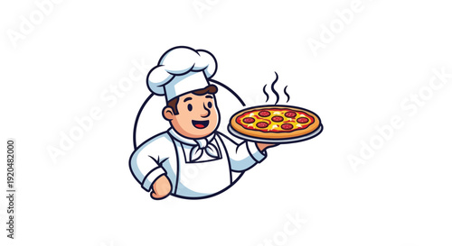 A cheerful chef presents a delicious pizza on a platter showcasing culinary arts with a striking silhouette high quality professional detailed