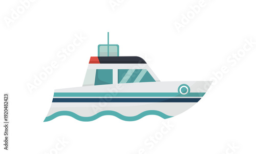 Modern Flat Vector Illustration of a Luxury Speedboat or Motorboat on Water