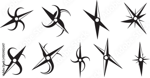Collection of abstract black and white propeller blade designs