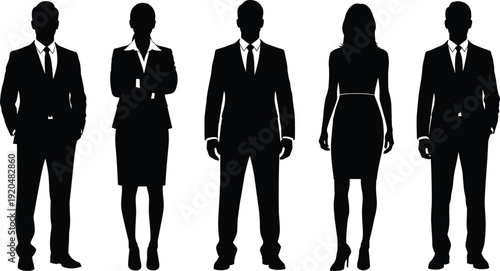 Business people silhouettes vector illustration set with men and women in formal suits isolated on white background corporate collection
