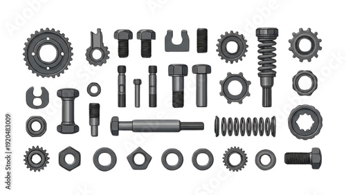Mechanical components illustrated in a vehicle autocad blueprint style
