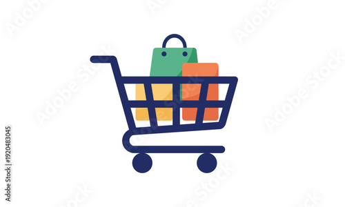 Shopping cart with bags vector illustration for e-commerce concept