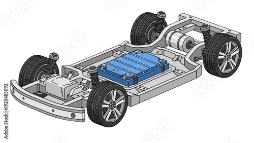 Detailed vehicle autocad blueprint showcasing chassis and battery pack assembly components