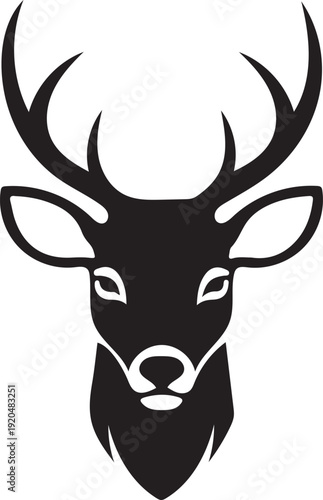 Minimalist black and white silhouette vector graphic design of a majestic stag head illustration