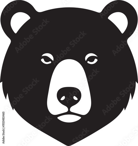 Black and white stylized bear head icon silhouette graphic design element illustration vector