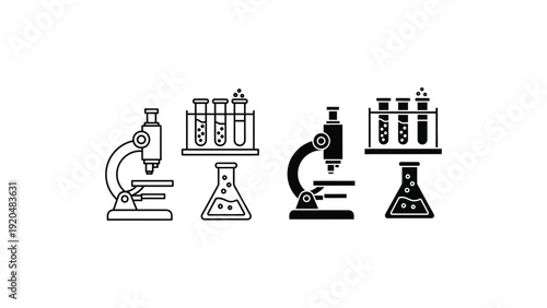 Laboratory Equipment Icons in Minimalist Design with Simple Lines and Monochrome Color for Science Education