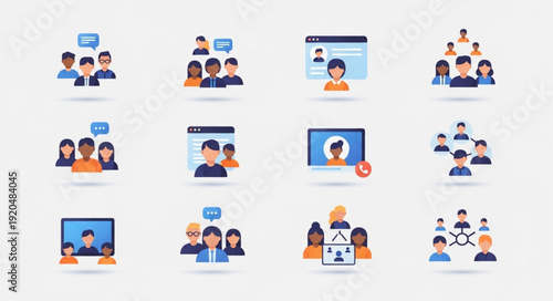 Collection of Diverse People Icons Representing Communication and Connection.