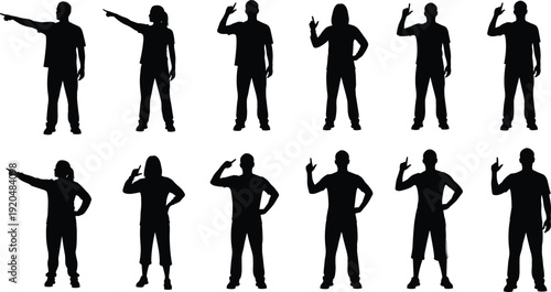People silhouettes vector illustration set with men pointing and gesturing isolated on white background human figure collection design
