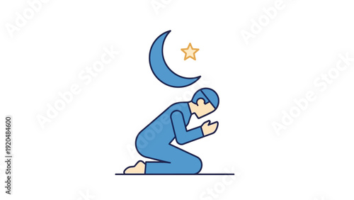 Woman Praying Kneeling in Blue.