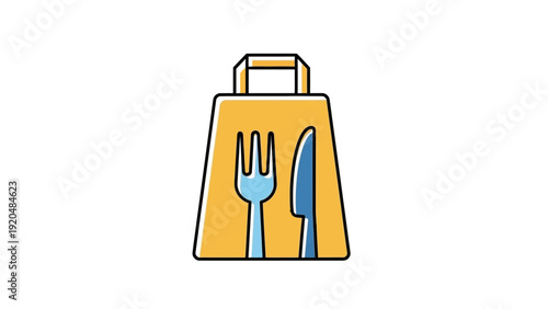Yellow bag with fork and knife.