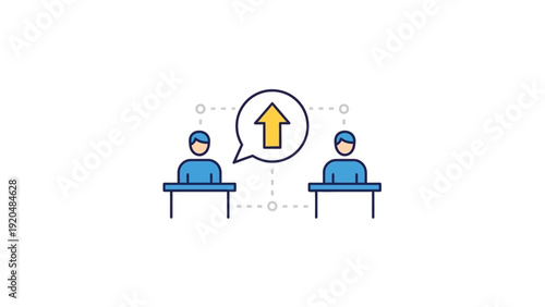 Two People Communicating with Speech Bubble Up Arrow.