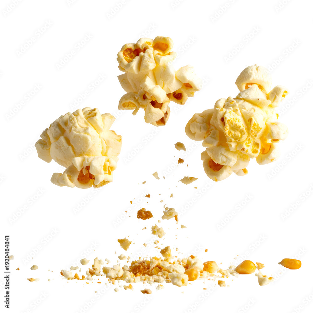 Fototapeta premium Falling Popcorn with Corn Kernels on Transparent Background