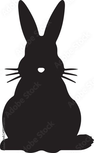 Striking black silhouette vector graphic design of an adorable sitting bunny rabbit icon