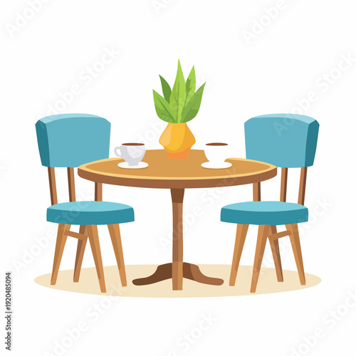 Charming cafe table setup with two chairs and coffee cups, perfect for a relaxing break or a friendly conversation