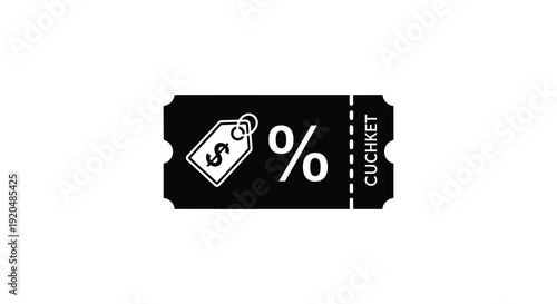A black ticket graphic with a percentage sign and dollar symbol presented as a striking silhouette high quality professional detailed modern